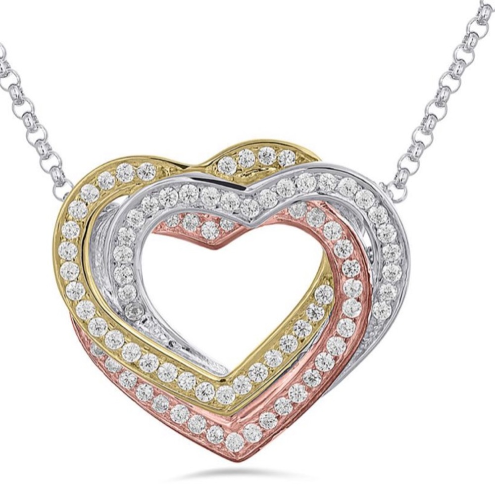 NWOT Tri-Colour Cubic Zirconia Heart Pendant